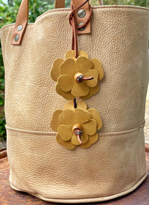 Leather Flower and Bead Purse Tassel Bag Charm