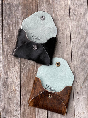 Cow Hide Mini Leather Card Cash Wallet, Gift Card Holder, Credit Card Snap Pouch, Hair On Leather Hide Small Snap Coin Purse