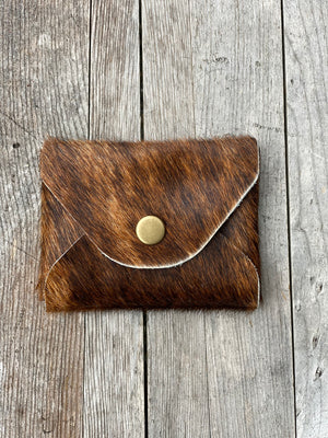 Cow Hide Mini Leather Card Cash Wallet, Gift Card Holder, Credit Card Snap Pouch, Hair On Leather Hide Small Snap Coin Purse