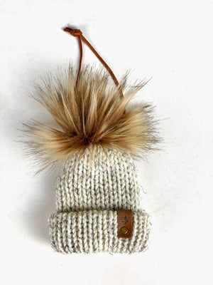 Wool Ease Mini Knit Hat Purse Charm or Tree Ornament, Acrylic/Wool Blend Folded Brim Tiny Hat Ornaments, Miniature Beanie Christmas Decor