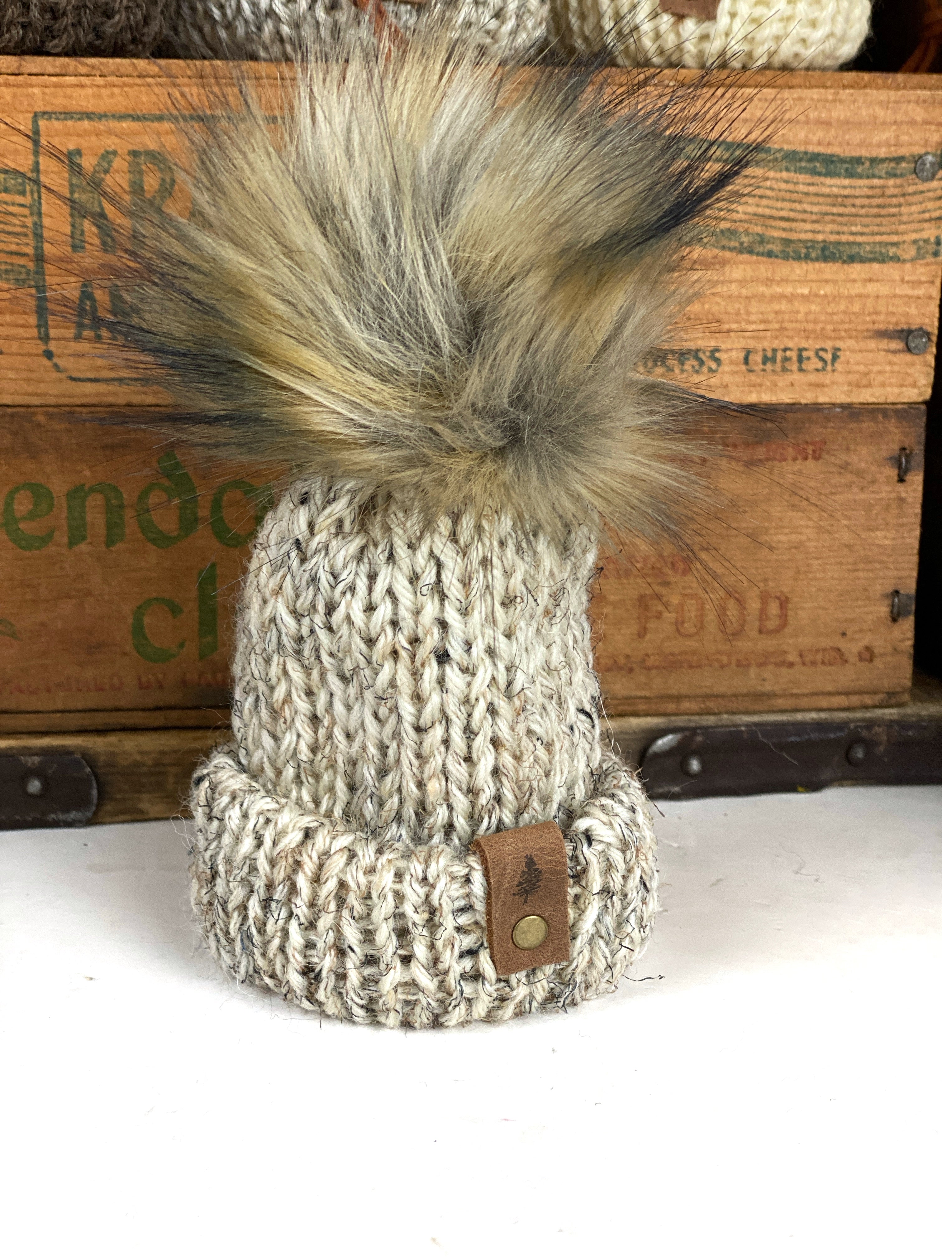 Fishermens Wool Mini Knit Hat Purse Charm, Folded Brim Tiny Hat Ornaments, Wool Miniature Beanie Christmas Decor