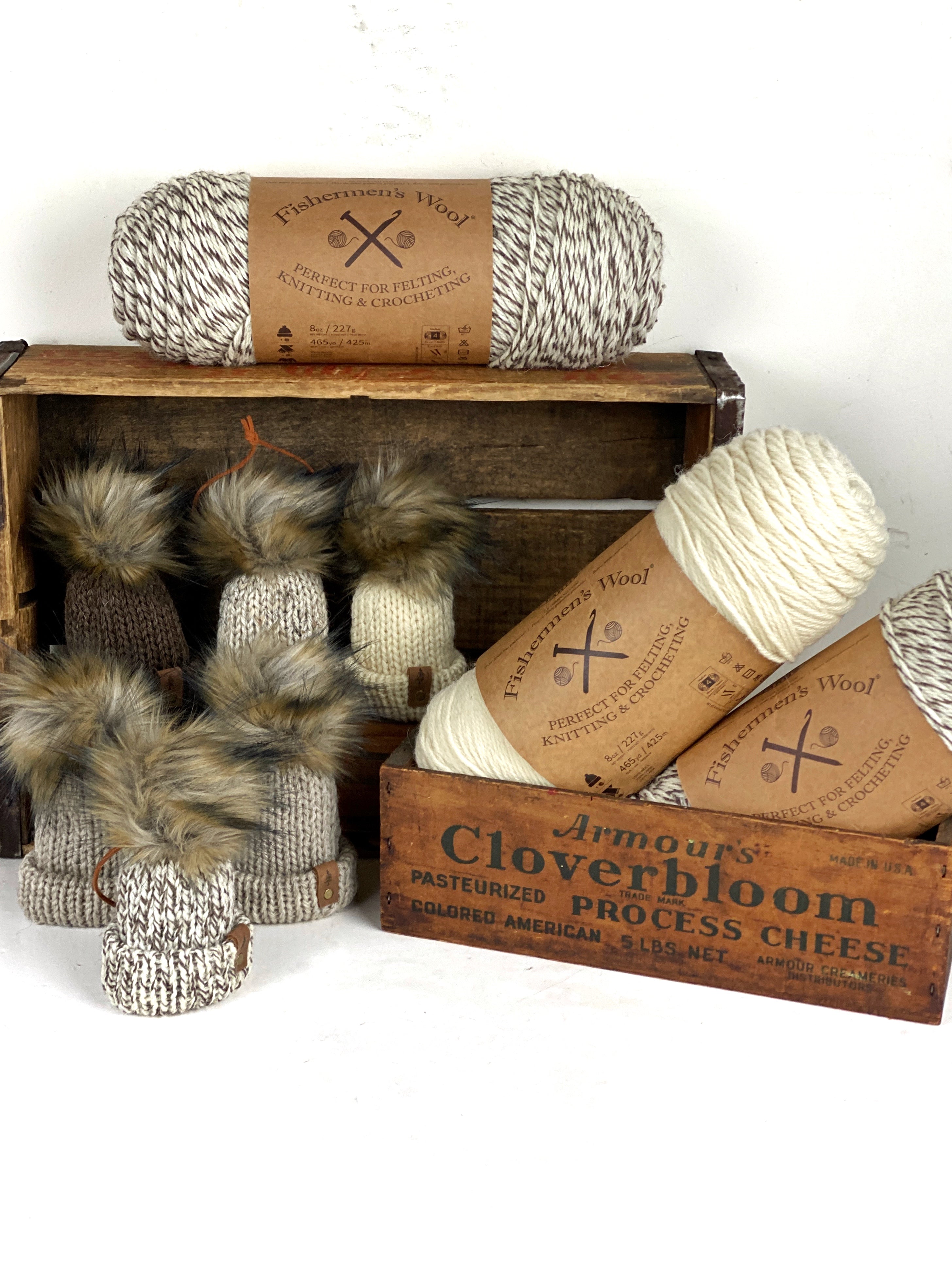 Fishermens Wool Mini Knit Hat Purse Charm, Folded Brim Tiny Hat Ornaments, Wool Miniature Beanie Christmas Decor