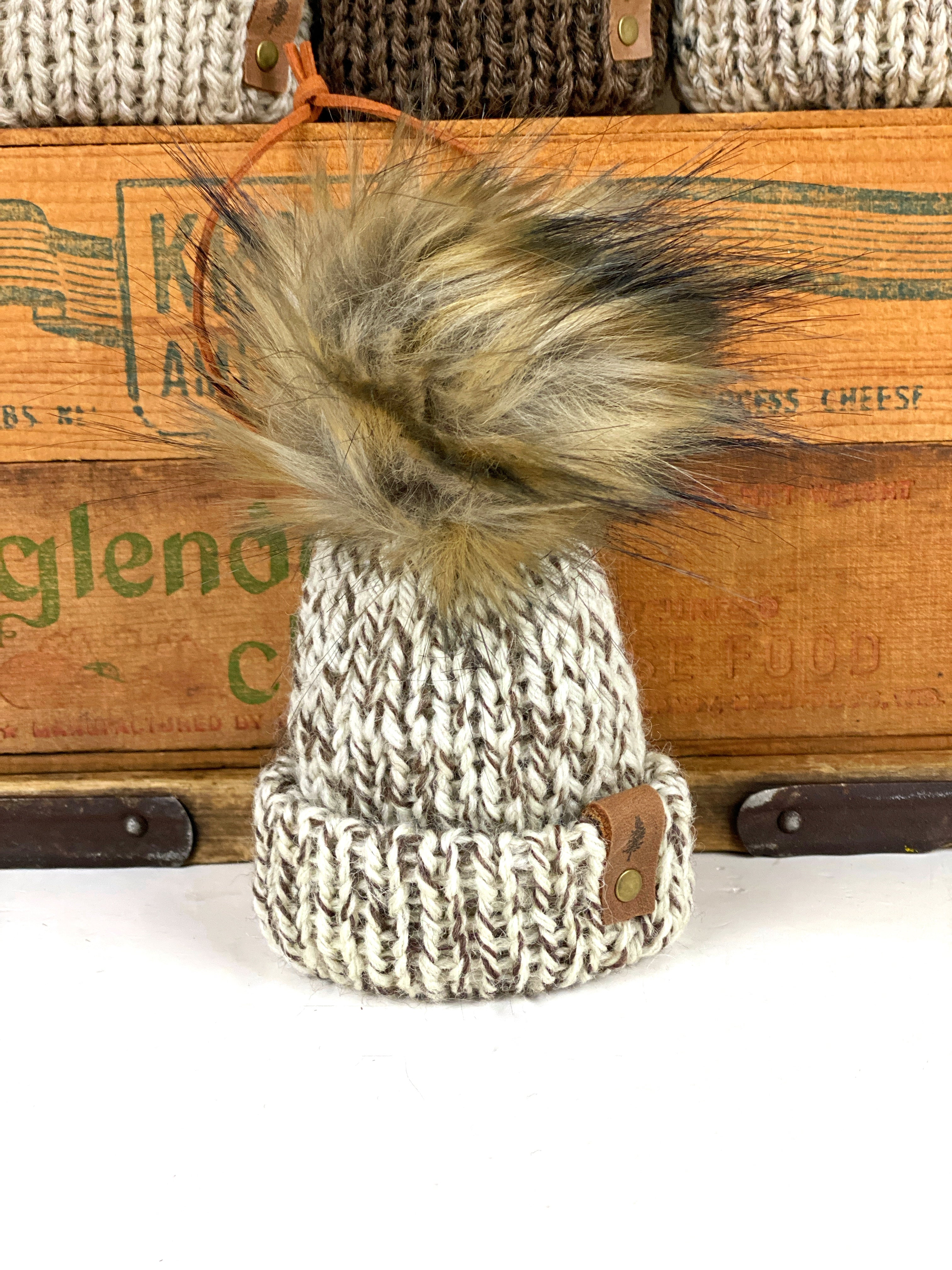 Fishermens Wool Mini Knit Hat Purse Charm, Folded Brim Tiny Hat Ornaments, Wool Miniature Beanie Christmas Decor