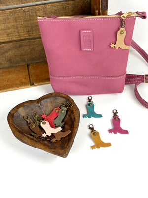 Leather Cowboy Boot and Spur Zipper Pull Keyring Purse Charm Bag Clip Western Theme