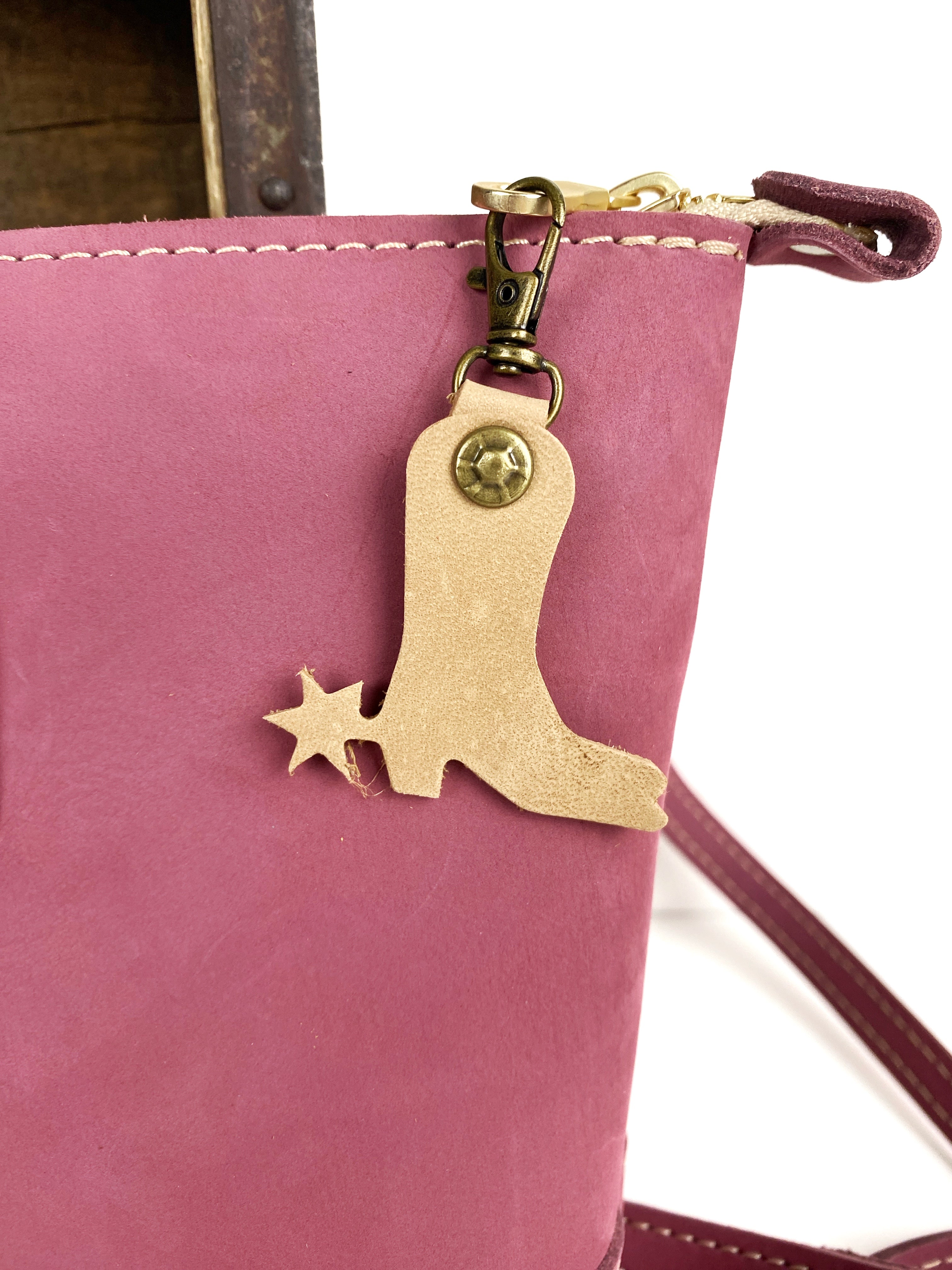 Leather Cowboy Boot and Spur Zipper Pull Keyring Purse Charm Bag Clip Western Theme