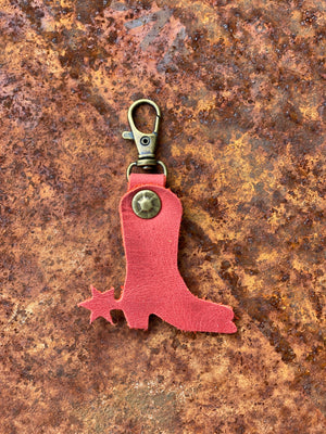 Leather Cowboy Boot and Spur Zipper Pull Keyring Purse Charm Bag Clip Western Theme