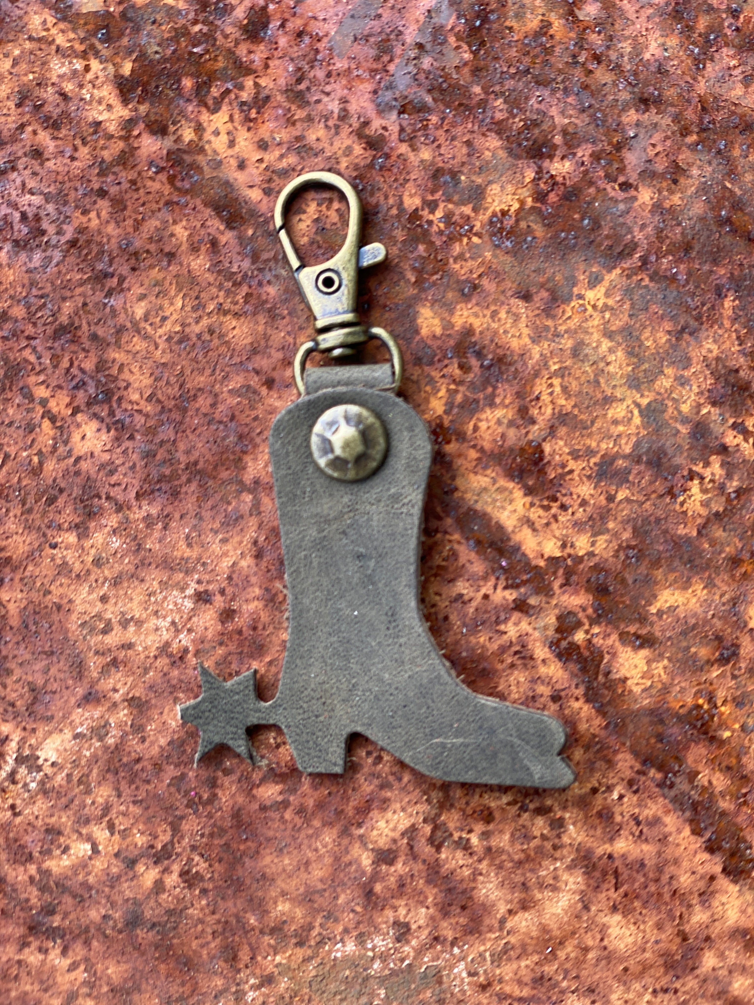 Leather Cowboy Boot and Spur Zipper Pull Keyring Purse Charm Bag Clip Western Theme