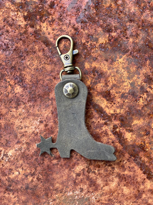 Leather Cowboy Boot and Spur Zipper Pull Keyring Purse Charm Bag Clip Western Theme