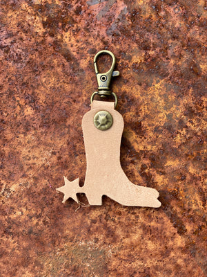 Leather Cowboy Boot and Spur Zipper Pull Keyring Purse Charm Bag Clip Western Theme