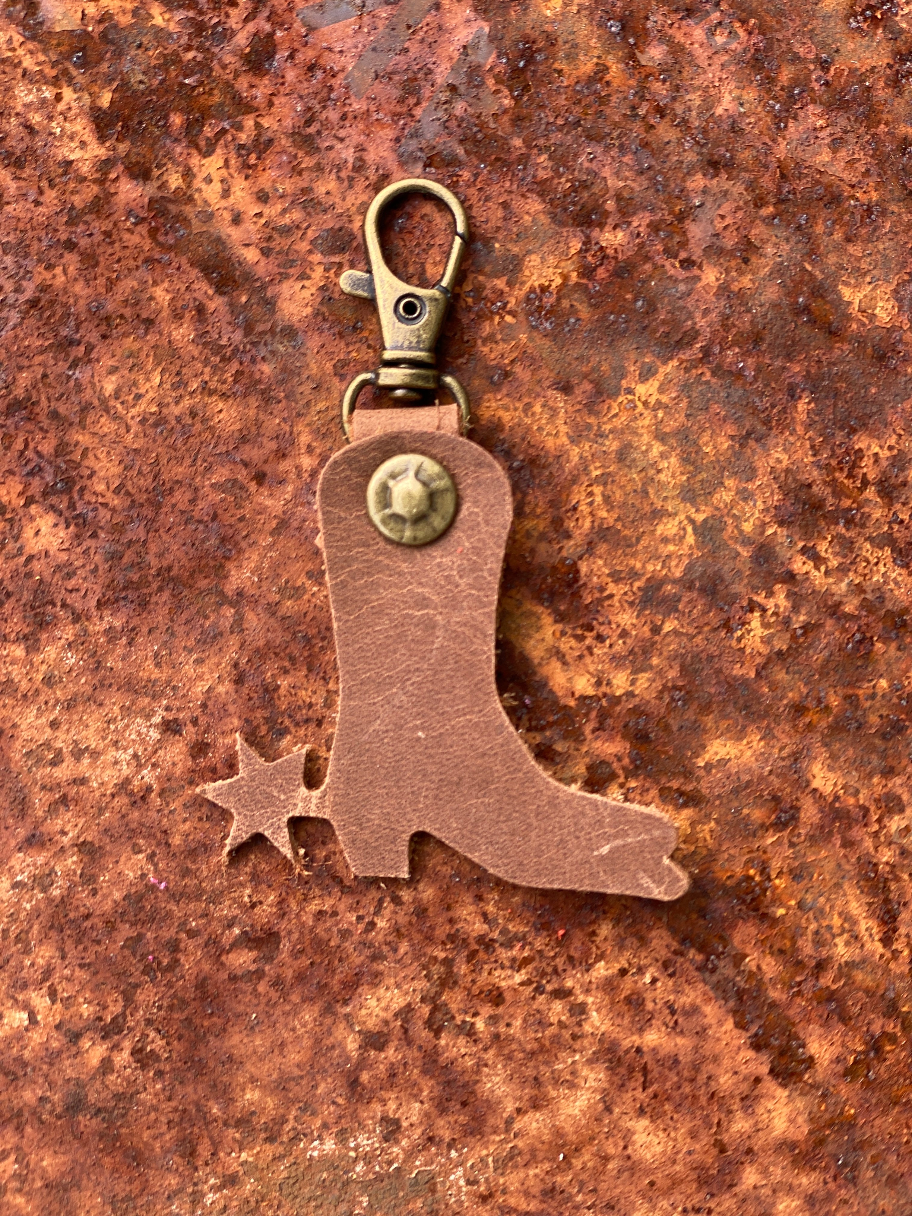Leather Cowboy Boot and Spur Zipper Pull Keyring Purse Charm Bag Clip Western Theme