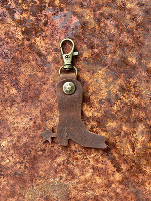 Leather Cowboy Boot and Spur Zipper Pull Keyring Purse Charm Bag Clip Western Theme