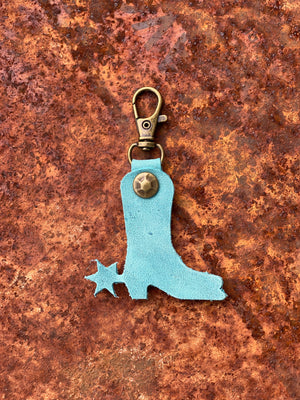 Leather Cowboy Boot and Spur Zipper Pull Keyring Purse Charm Bag Clip Western Theme