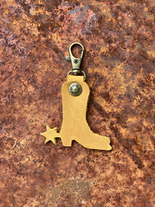 Leather Cowboy Boot and Spur Zipper Pull Keyring Purse Charm Bag Clip Western Theme