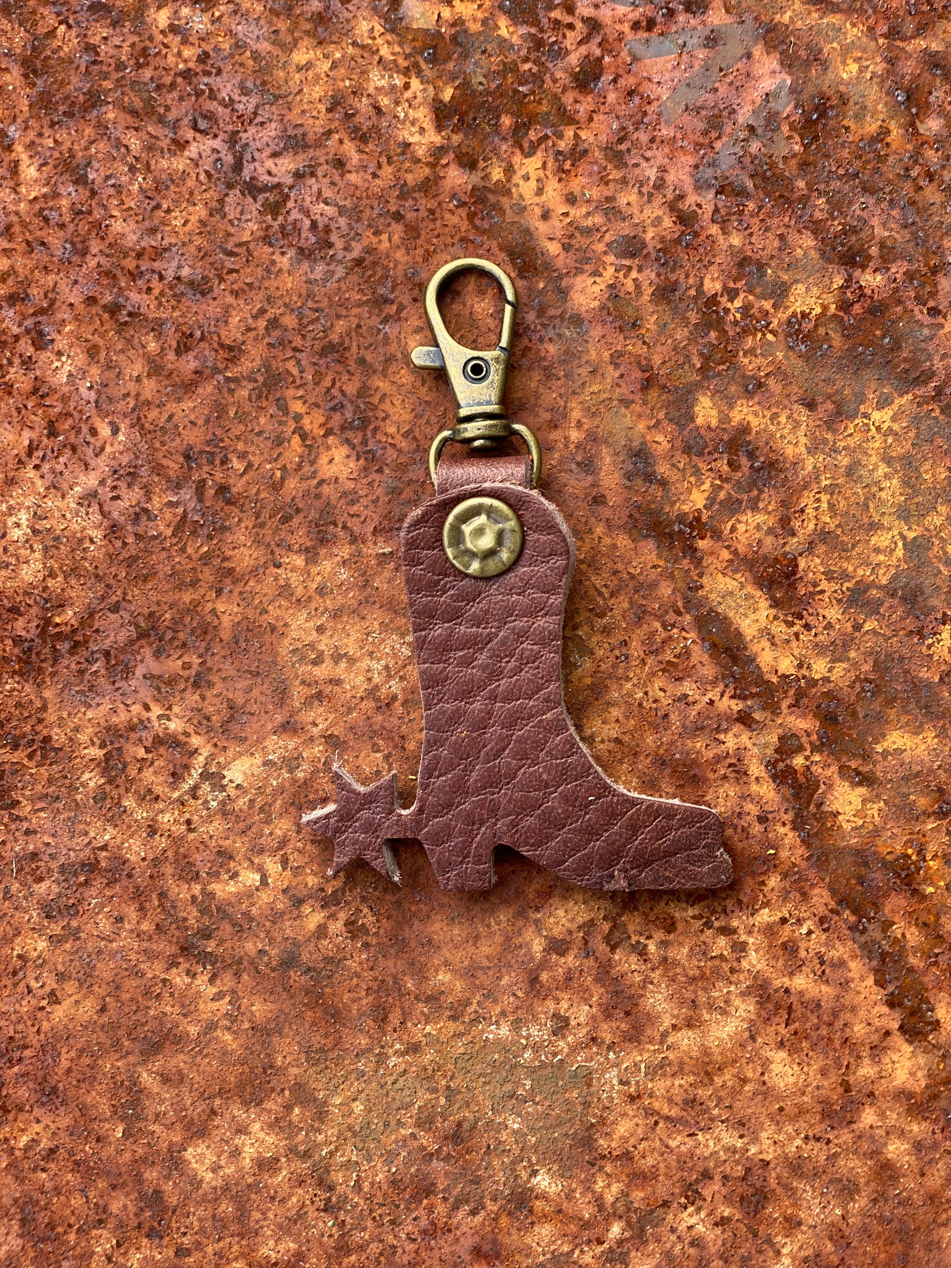Leather Cowboy Boot and Spur Zipper Pull Keyring Purse Charm Bag Clip Western Theme