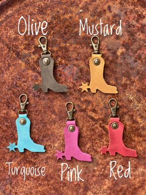 Leather Cowboy Boot and Spur Zipper Pull Keyring Purse Charm Bag Clip Western Theme