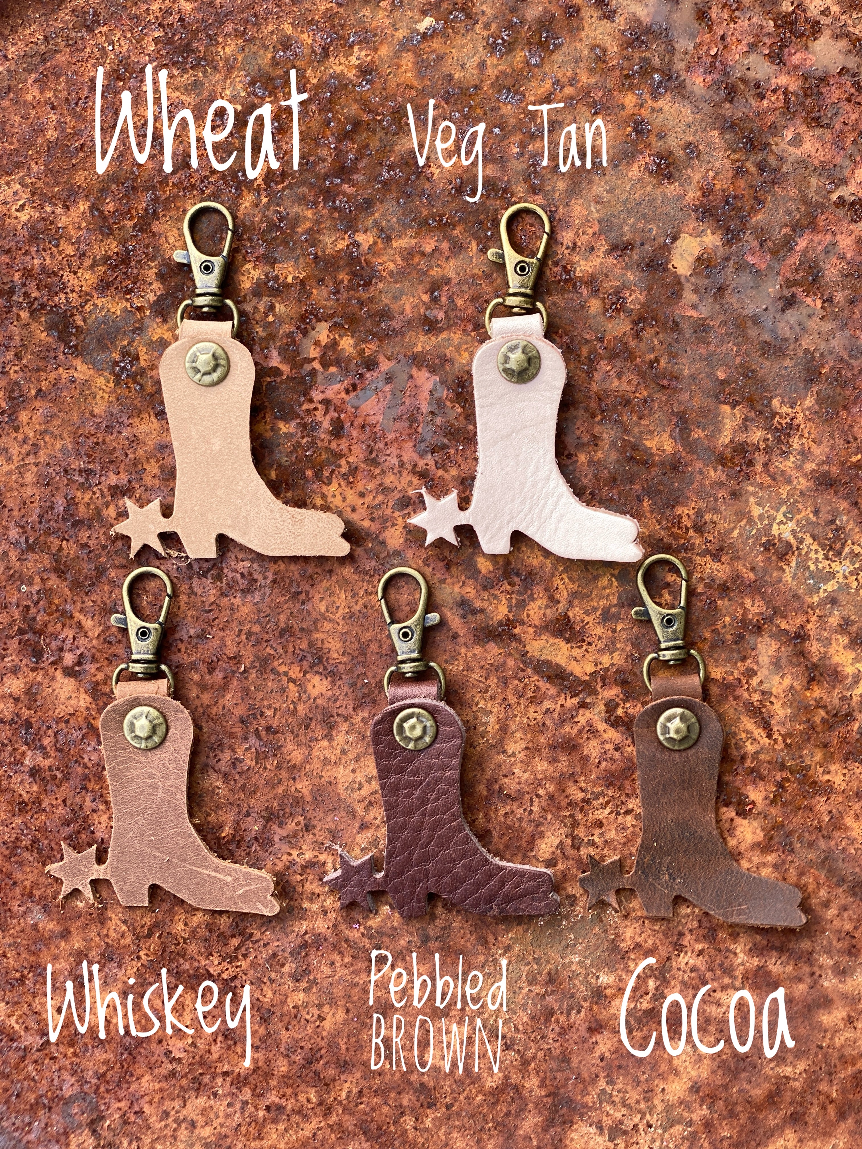 Leather Cowboy Boot and Spur Zipper Pull Keyring Purse Charm Bag Clip Western Theme