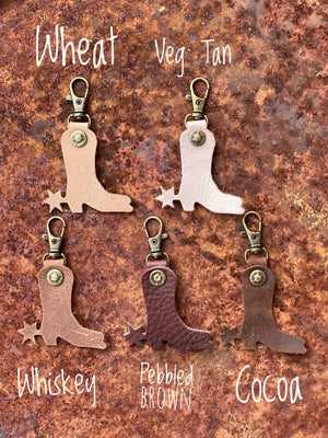 Leather Cowboy Boot and Spur Zipper Pull Keyring Purse Charm Bag Clip Western Theme