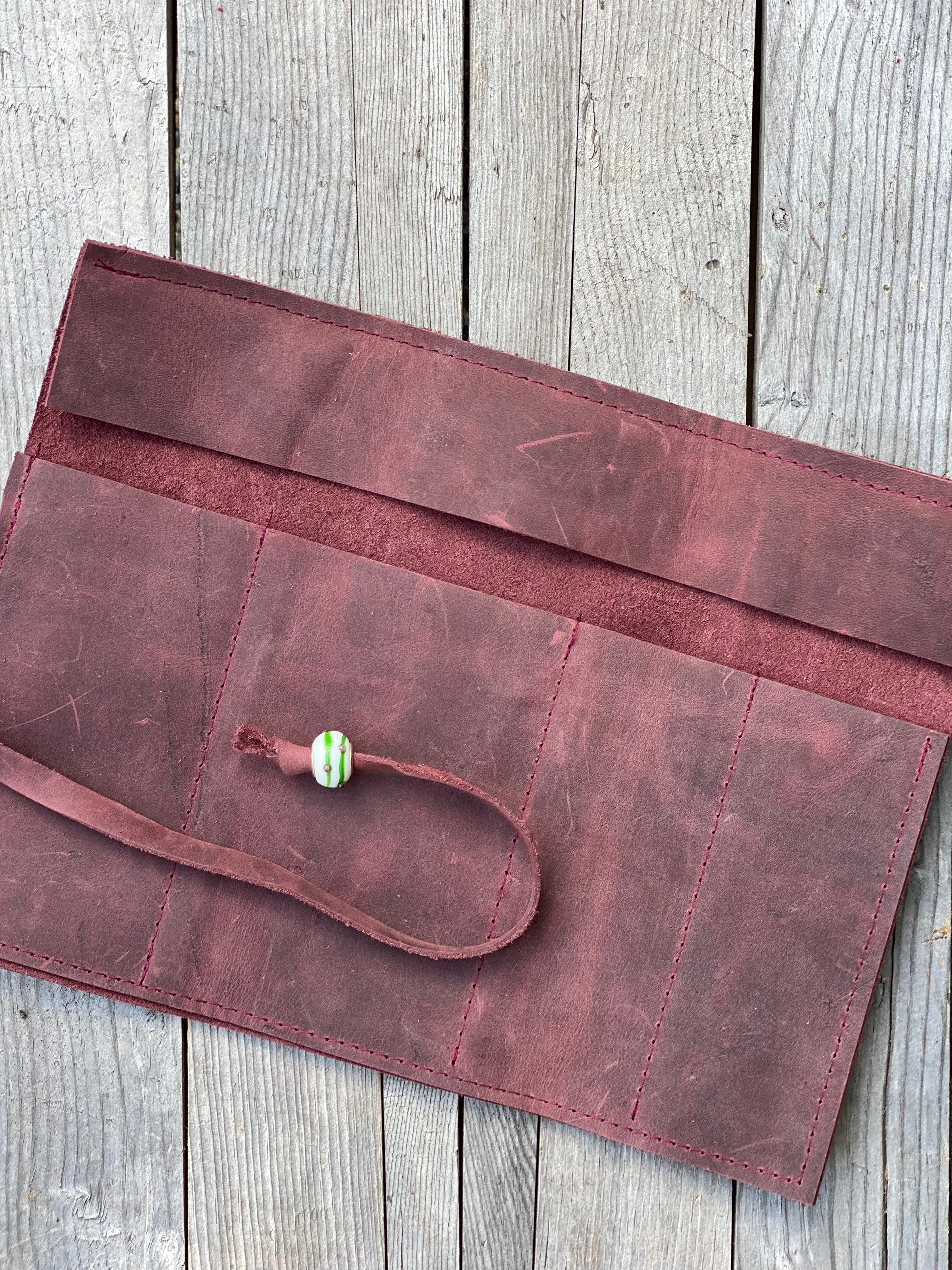 Leather Crochet Hook Pen Pencil Brush Tool Roll Case Organizer