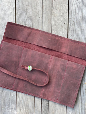 Leather Crochet Hook Pen Pencil Brush Tool Roll Case Organizer