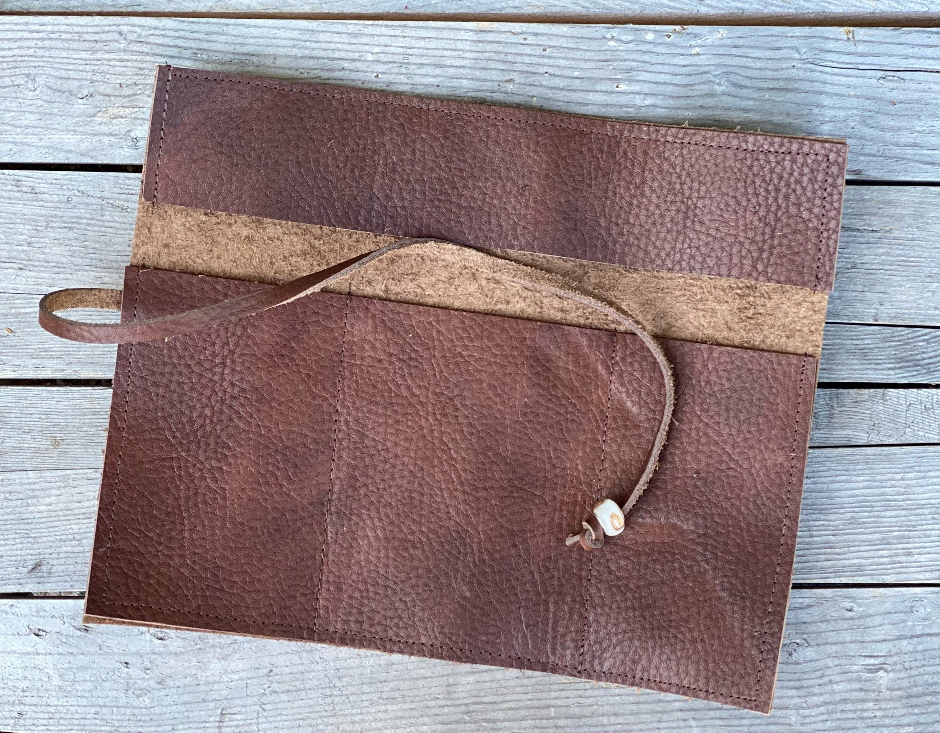 Leather Crochet Hook Pen Pencil Brush Tool Roll Case Organizer
