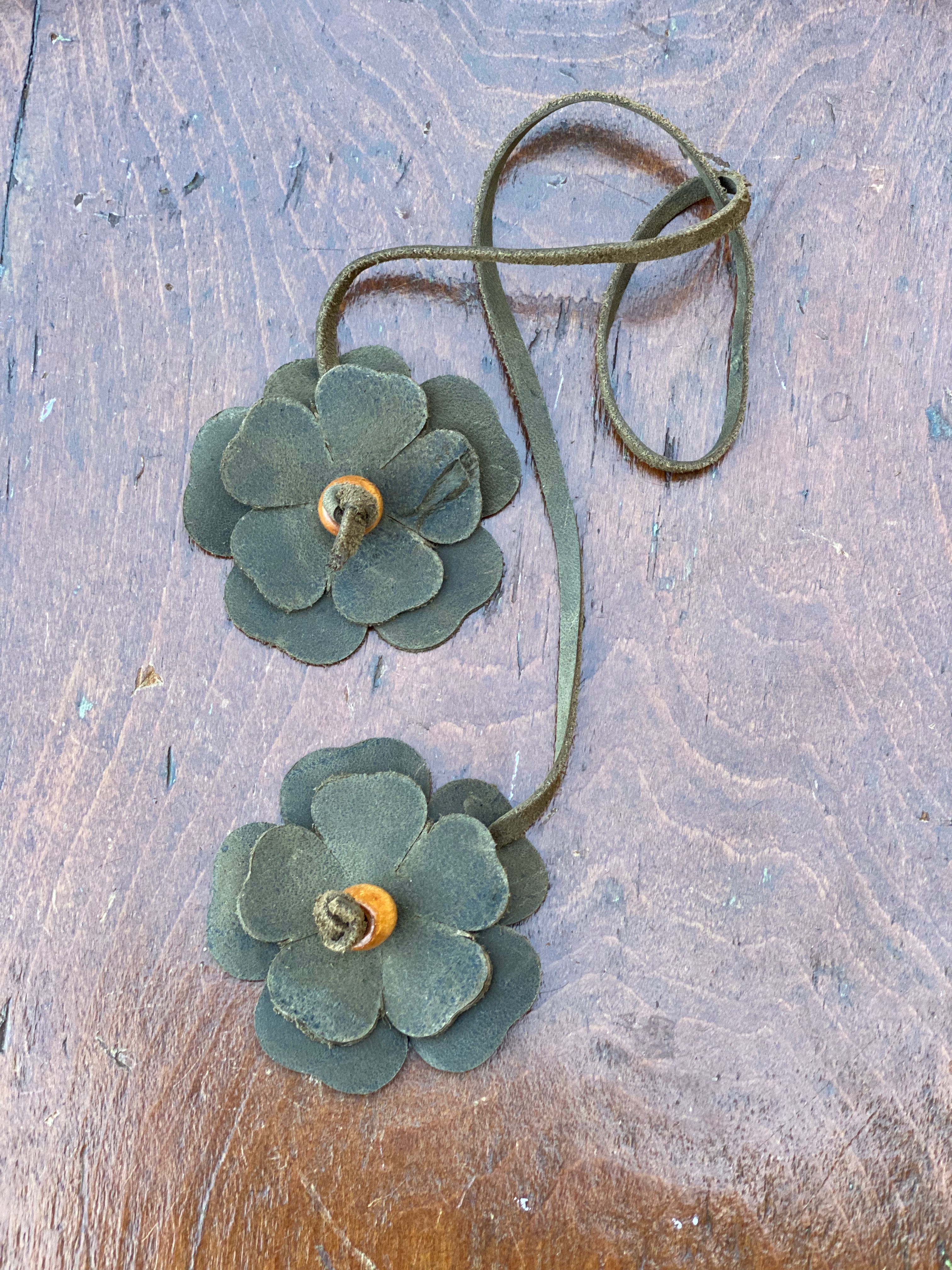 Leather Flower and Bead Purse Tassel Bag Charm