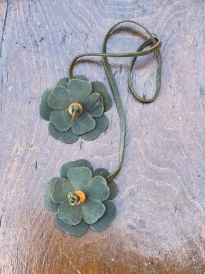 Leather Flower and Bead Purse Tassel Bag Charm