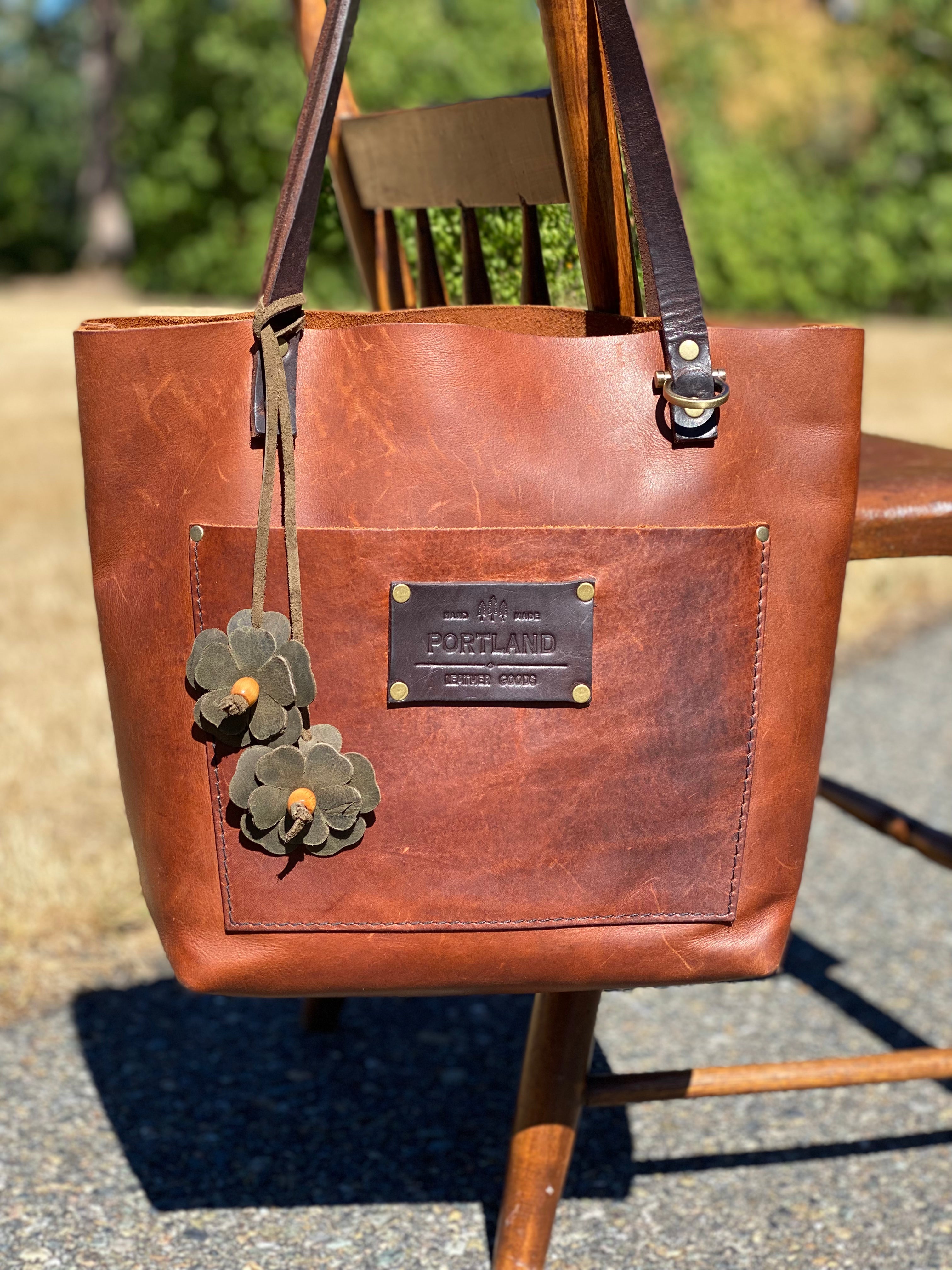 Leather Flower and Bead Purse Tassel Bag Charm
