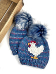Knit Americana Chicken Beanie Wool Blend Womens Adult Hat Faux Fur Pom Pom Hat
