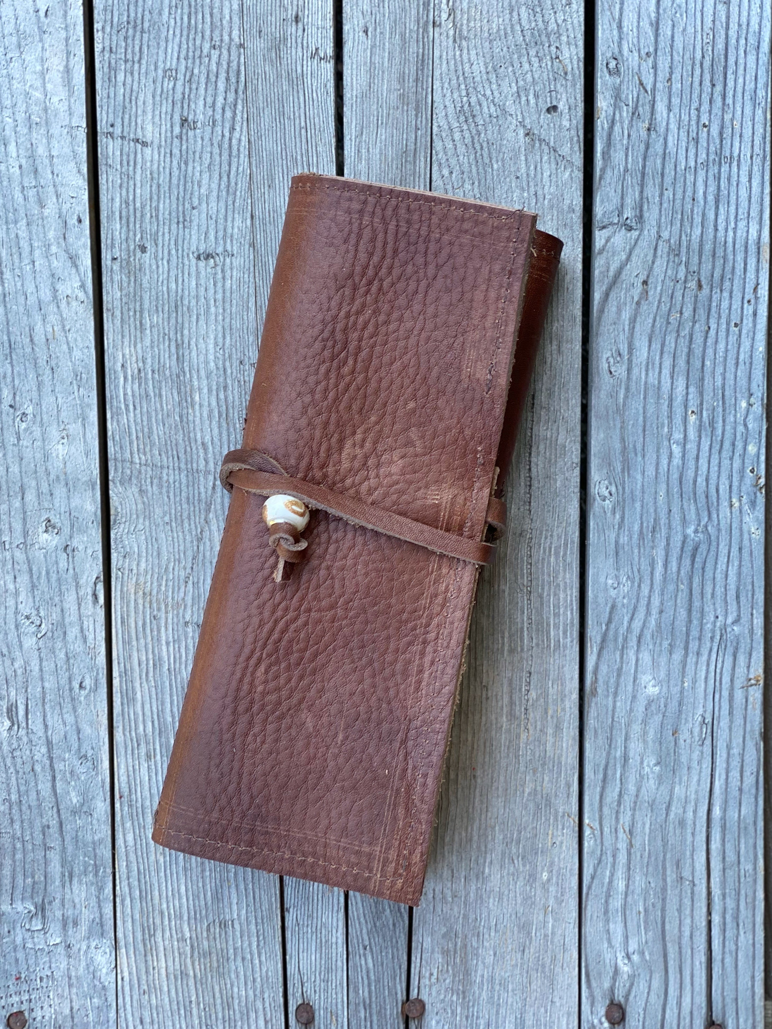 Leather Crochet Hook Pen Pencil Brush Tool Roll Case Organizer