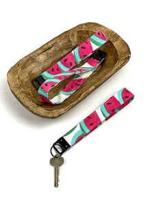 Watermelon Canvas Wristlet Key Fob, Faux Leather Wrist Key Chain Holder, Cute Wristlet Keychain