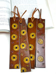 Leather Sunflower Bookmark, Leather Book Marker, Hand Stamped and Painted Leather Flower Book Mark, Leather Bookmarker