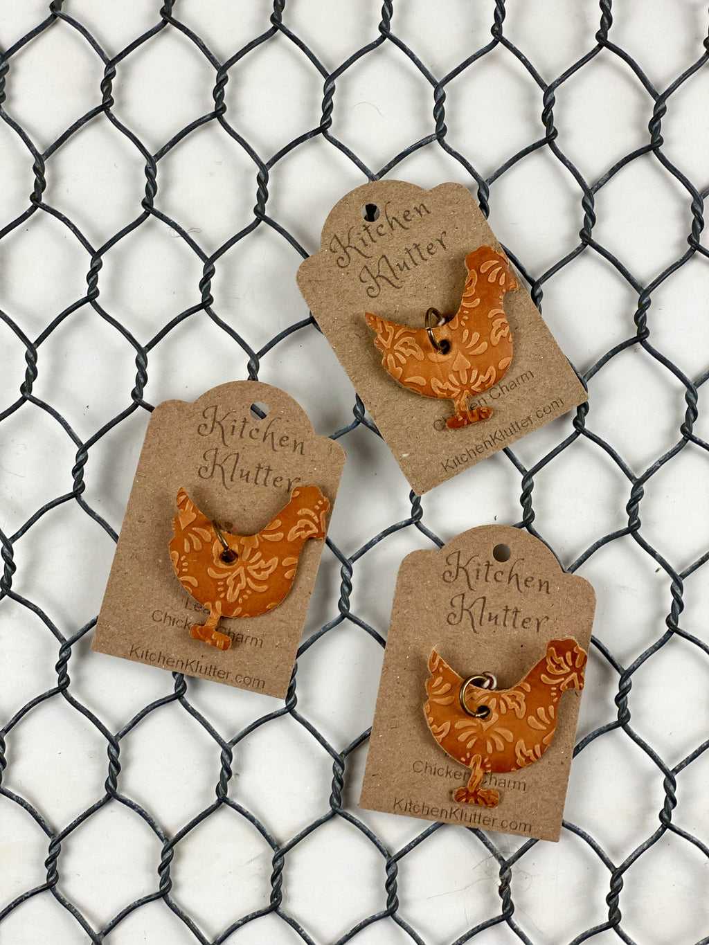 Embossed Leather Die Cut Chicken Charm