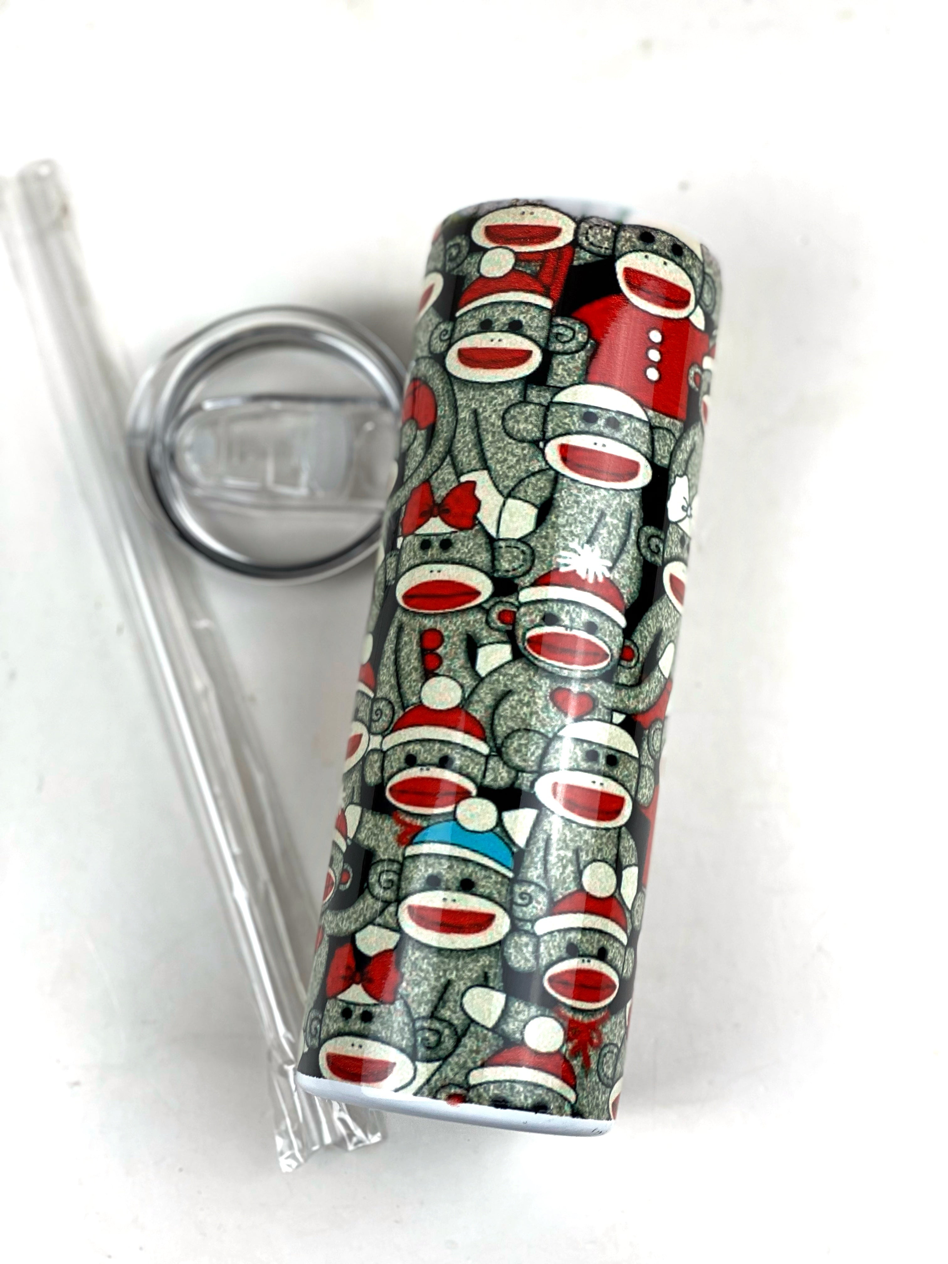 Sock Monkey Full Wrap 20 oz Stainless Steel Skinny Tumbler Sublimation