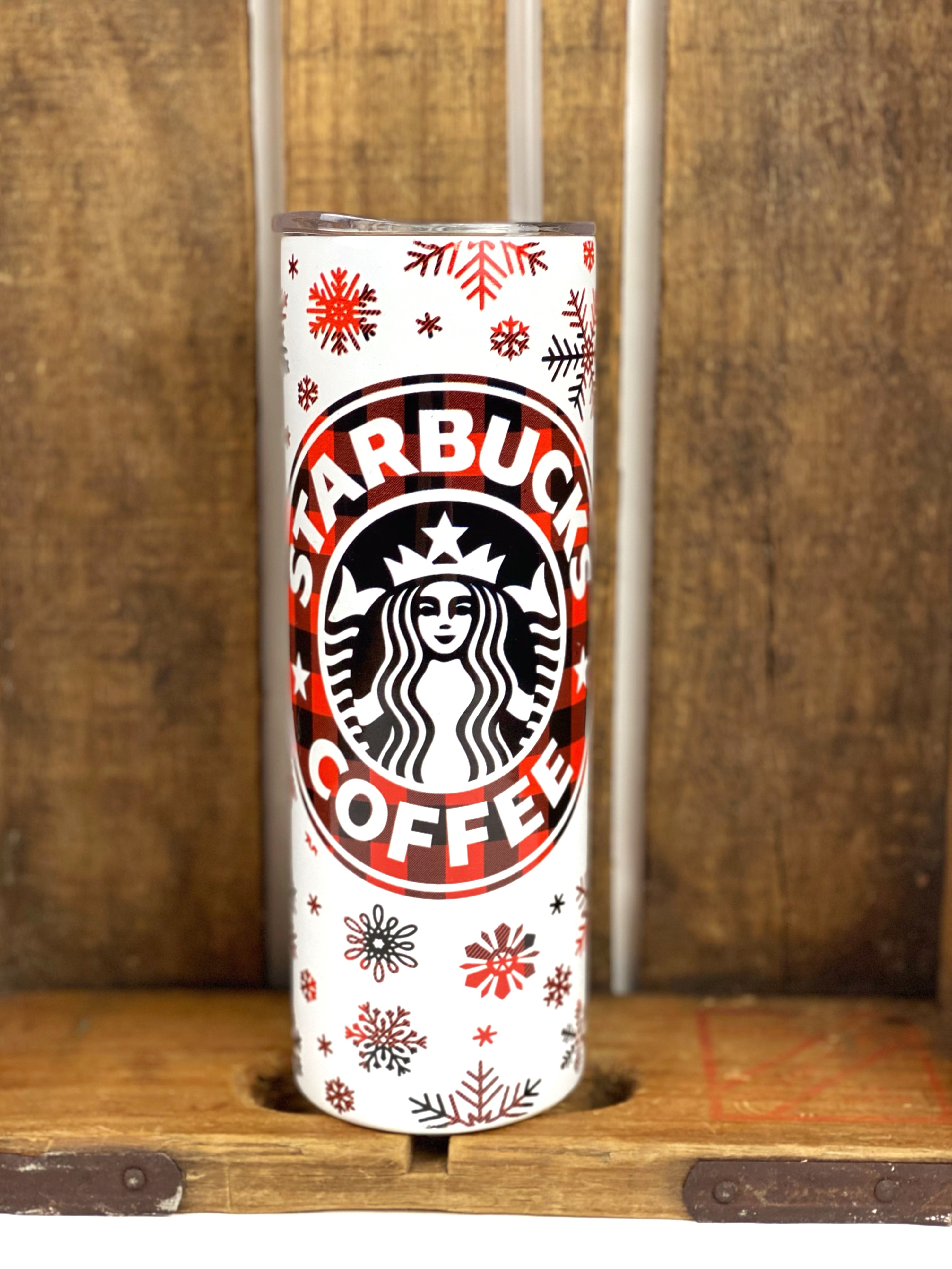 Starbucks Buffalo Plaid Snowflake 20 oz Stainless Steel Skinny Tumbler Sublimation Hot Cold Coffee Soda
