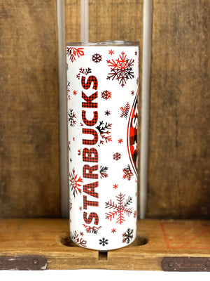 Starbucks Buffalo Plaid Snowflake 20 oz Stainless Steel Skinny Tumbler Sublimation Hot Cold Coffee Soda