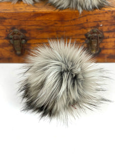 Faux Fur Pom Pom "Grey Wolf" Poms for Knit Crochet Hats Beanies Handmade by Kitchen Klutter
