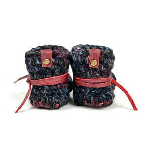 Blackstone Padraig Crocheted Burgundy Leather Sole Baby Booties Handmade Crochet