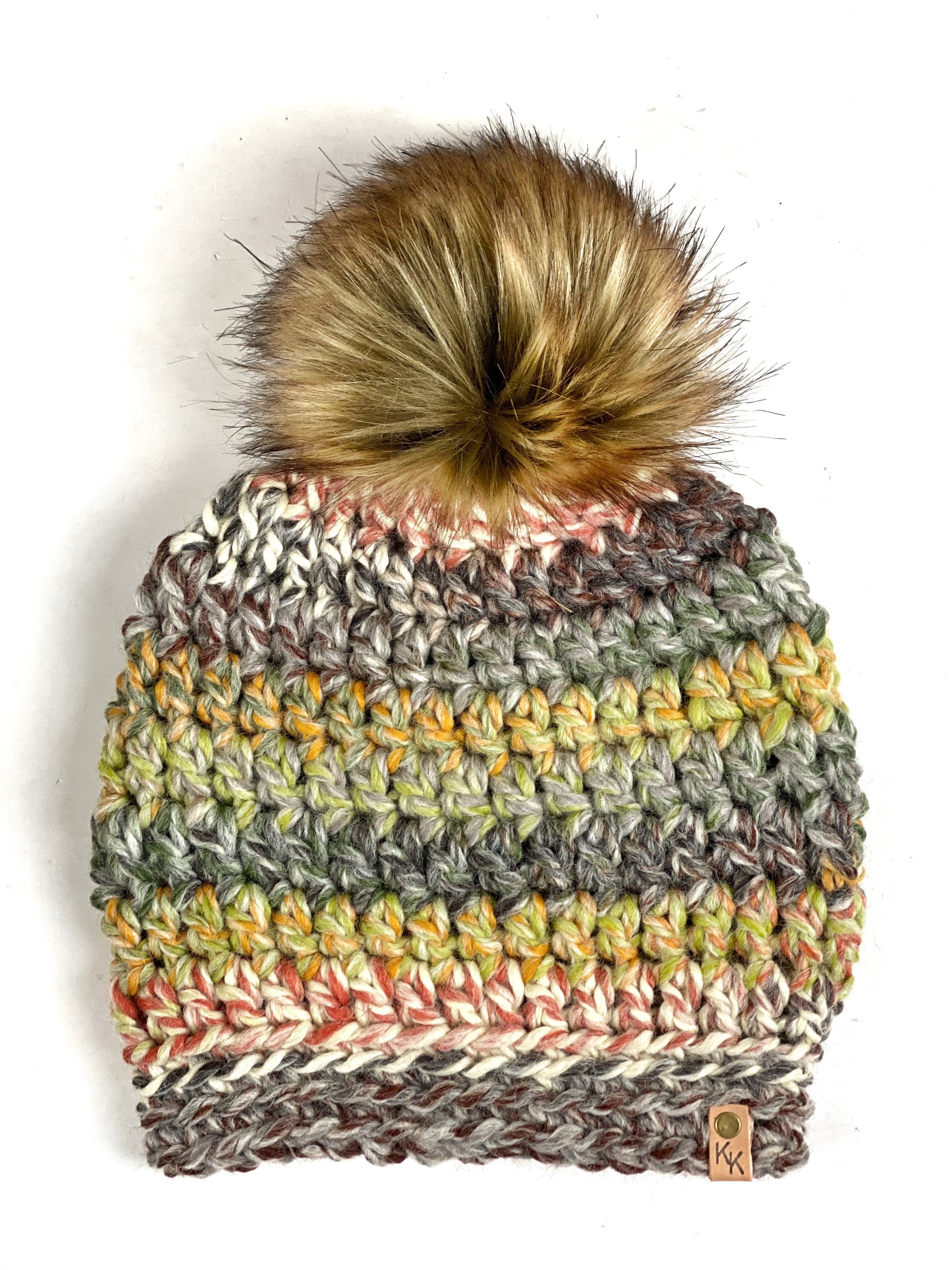 Slightly Slouchy Pom Beanie, Womens Crochet Hat, Handmade Crochet Beanie