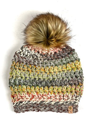 Slightly Slouchy Pom Beanie, Womens Crochet Hat, Handmade Crochet Beanie