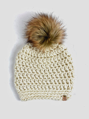 Slightly Slouchy Pom Beanie, Womens Crochet Hat, Handmade Crochet Beanie