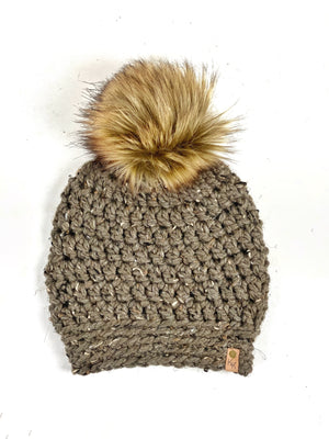 Slightly Slouchy Pom Beanie, Womens Crochet Hat, Handmade Crochet Beanie
