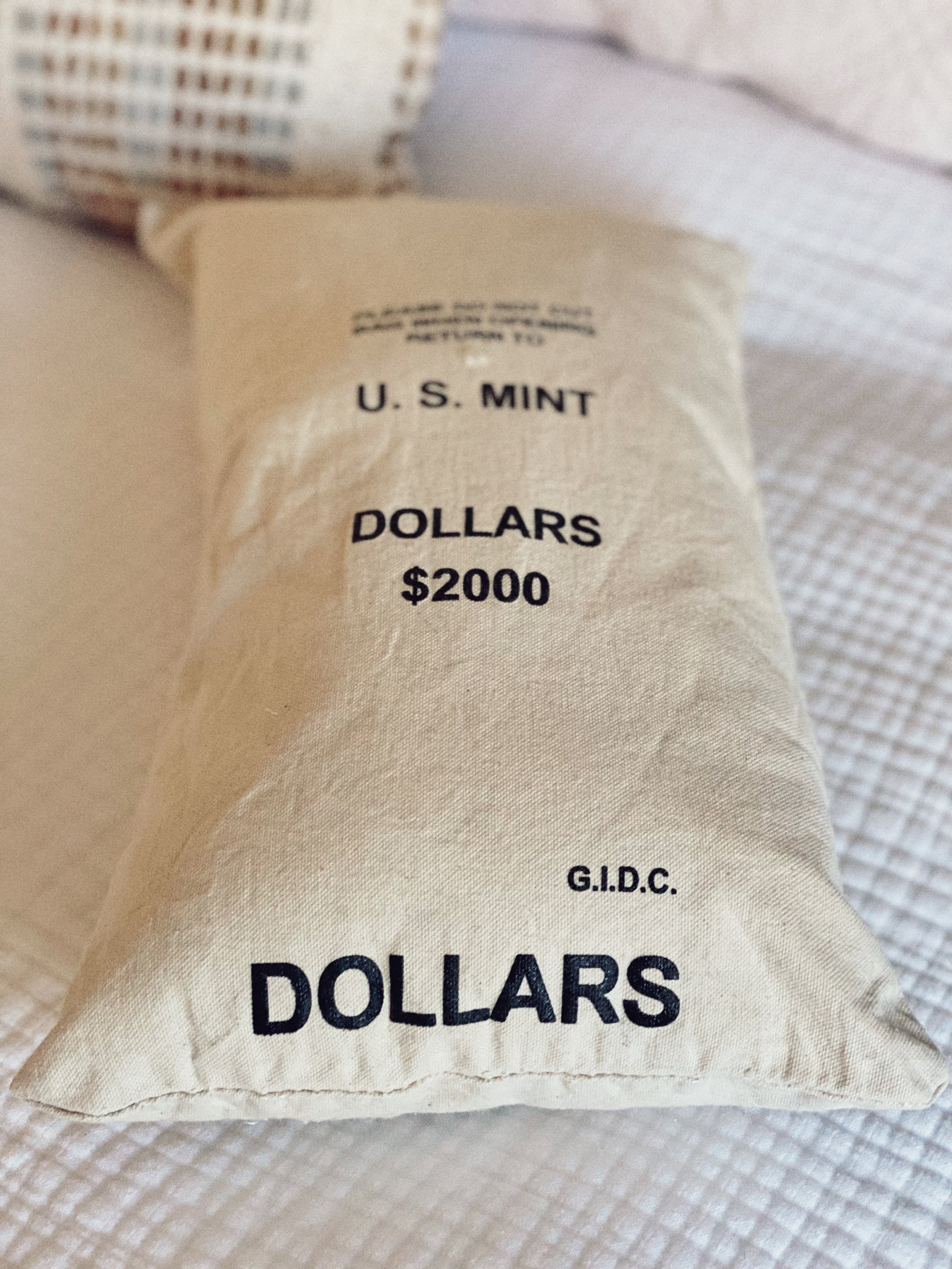 Genuine Vintage U.S. Mint Canvas Bank Coin Money Bag Pillow, Vintage Home Decor, Decorative Home Decor Pillow, Dollars Nickels Cents