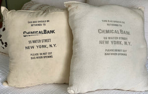 Genuine Vintage Chemical Bank New York NY Canvas Bank Money Bag Pillow, Vintage Home Decor, Decorative Home Decor Pillow