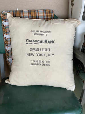 Genuine Vintage Chemical Bank New York NY Canvas Bank Money Bag Pillow, Vintage Home Decor, Decorative Home Decor Pillow