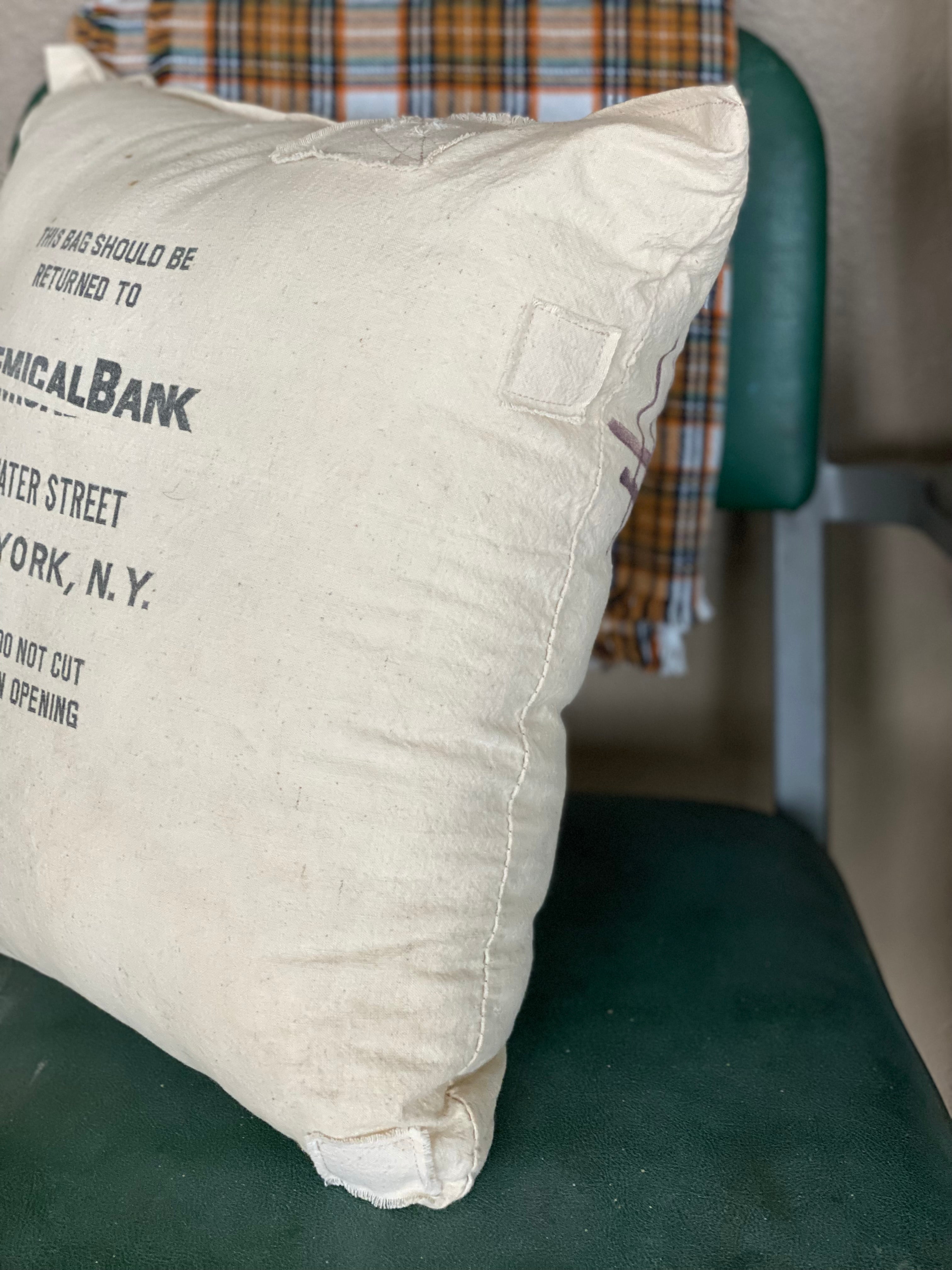 Genuine Vintage Chemical Bank New York NY Canvas Bank Money Bag Pillow, Vintage Home Decor, Decorative Home Decor Pillow