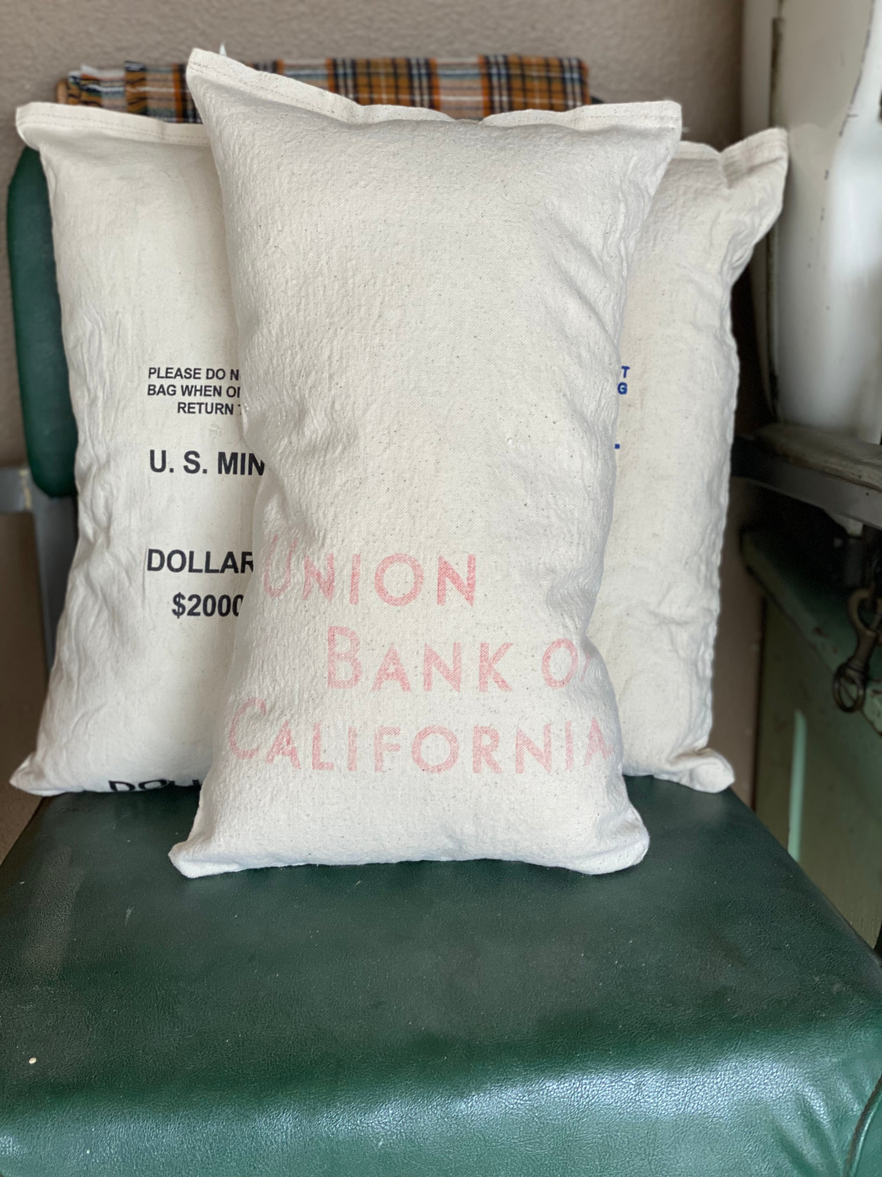 Genuine Vintage U.S. Mint Canvas Bank Coin Money Bag Pillow, Vintage Home Decor, Decorative Home Decor Pillow, Dollars Nickels Cents