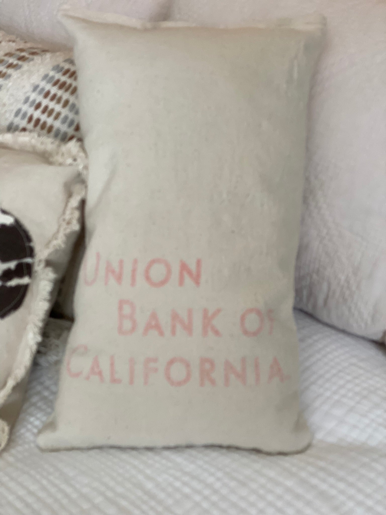 Genuine Vintage U.S. Mint Canvas Bank Coin Money Bag Pillow, Vintage Home Decor, Decorative Home Decor Pillow, Dollars Nickels Cents
