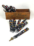 Hearts and Rainbows Black Wristlet Key Fob, Canvas Wrist Key Chain Holder