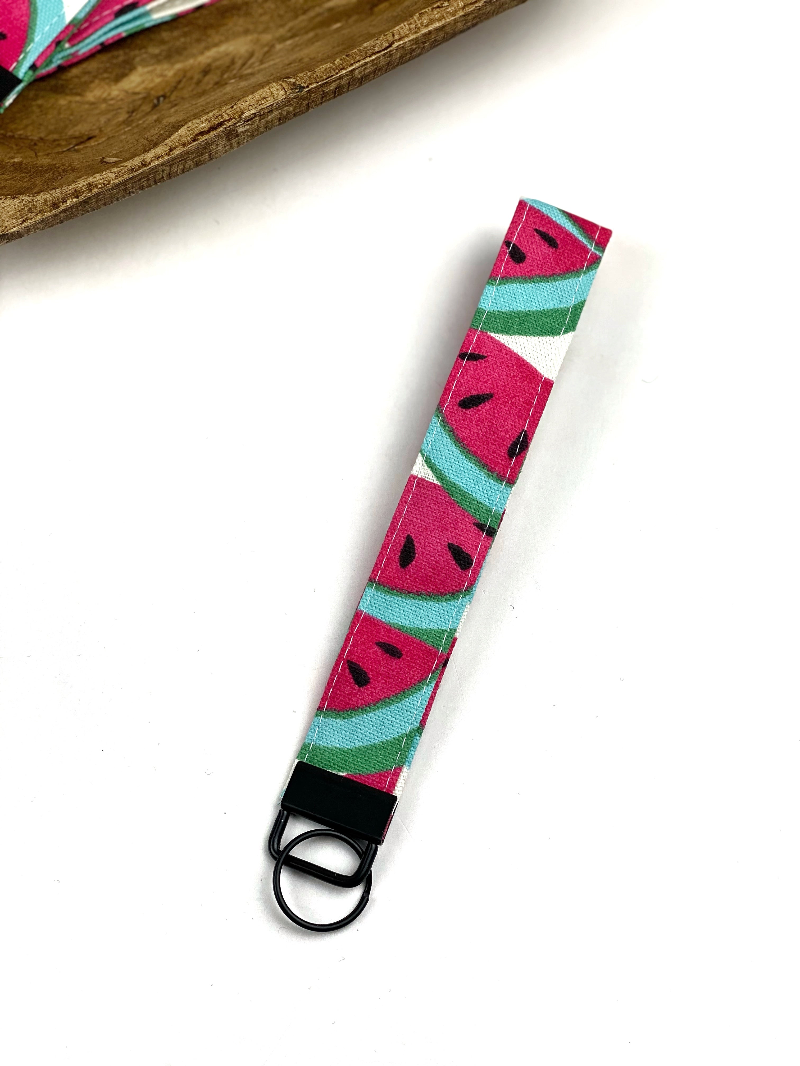 Watermelon Canvas Wristlet Key Fob, Faux Leather Wrist Key Chain Holder, Cute Wristlet Keychain