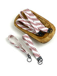 Baseball Themed Cotton Wristlet Key Fob, Faux Leather Wrist Key Chain Holder, Cute Wristlet Keychain
